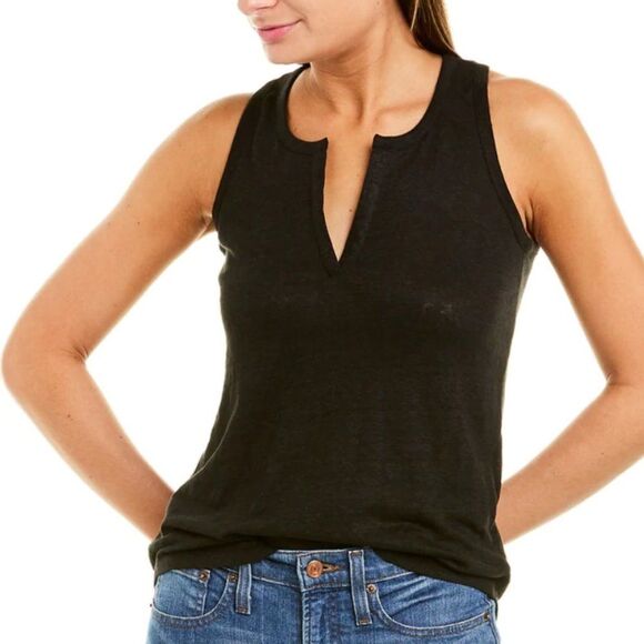 Vince Tops - Vince Linen Split Neck Tank Top